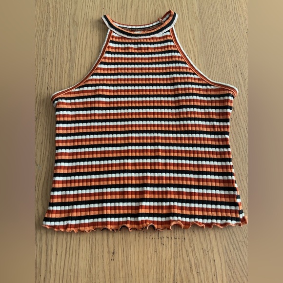 Mudd Orange and White Ribbed High Neck Sleeveless Tank Top S - Picture 3 of 12